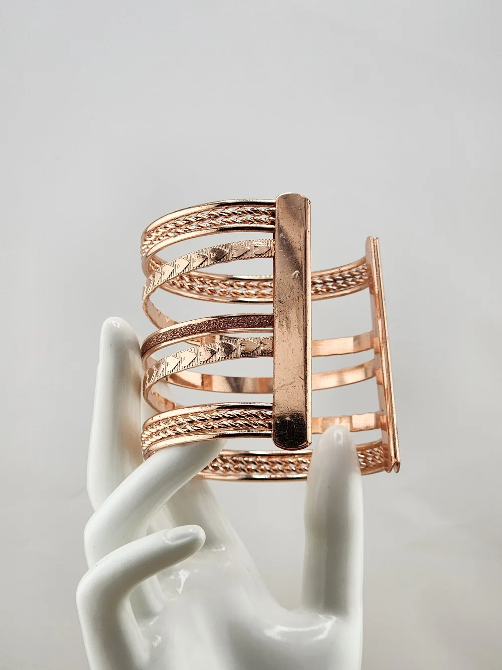 Rose Gold Tone Multi-Band Cuff Bracelet - Women Accessories 0526